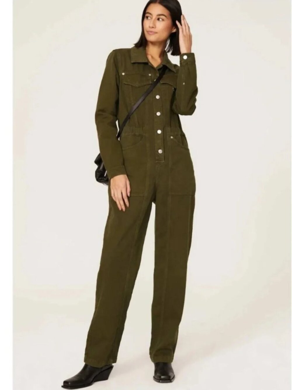THE KOOPLES Utility jumpsuit Olive Khaki Denim Cute Military Coveralls Pants M 6 - Picture 3 of 14